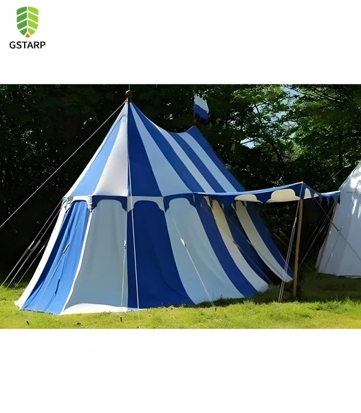 striped tent fabric as a design element in outdoor spaces